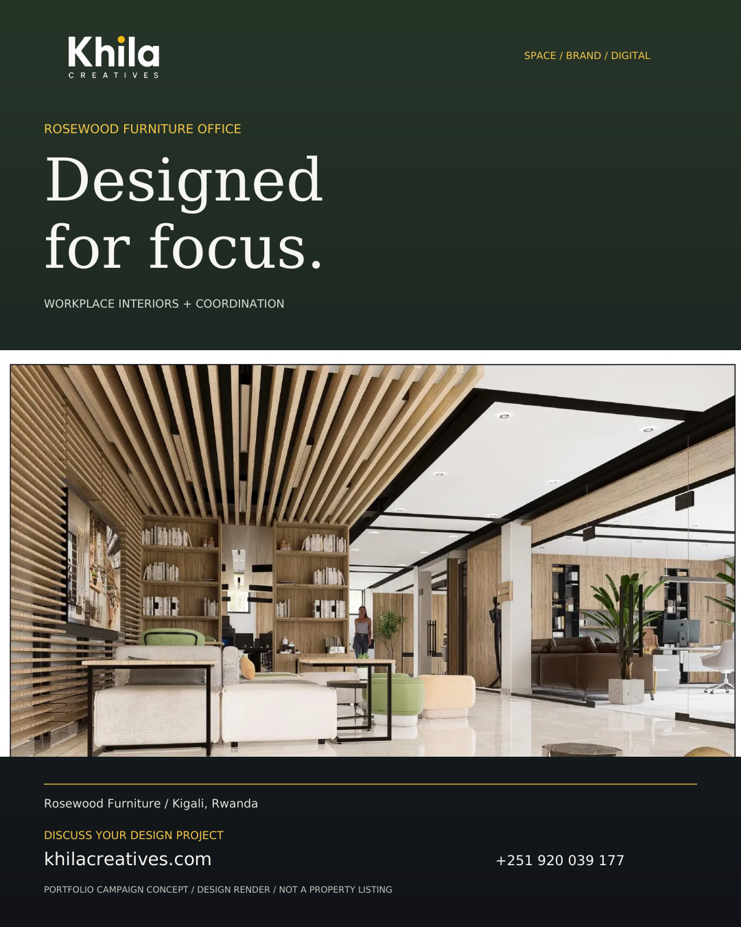 Rosewood Furniture Office: Designed for focus. Marketing poster